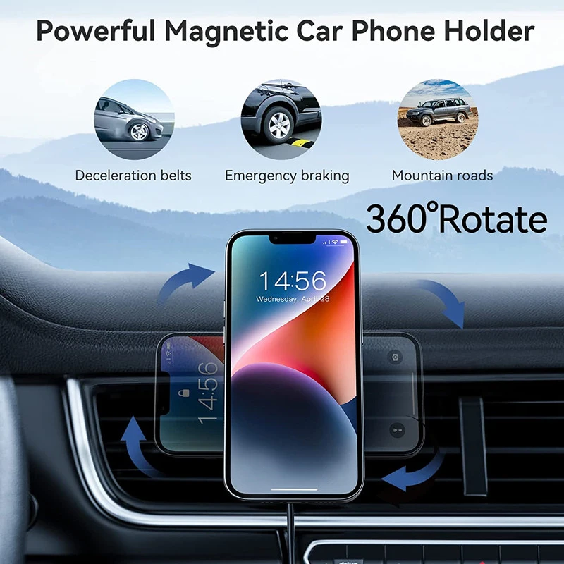 Wireless Car Charger Mount Fast Charging - iPhone için, MagSafe uyumlu, şeffaf halkalı,