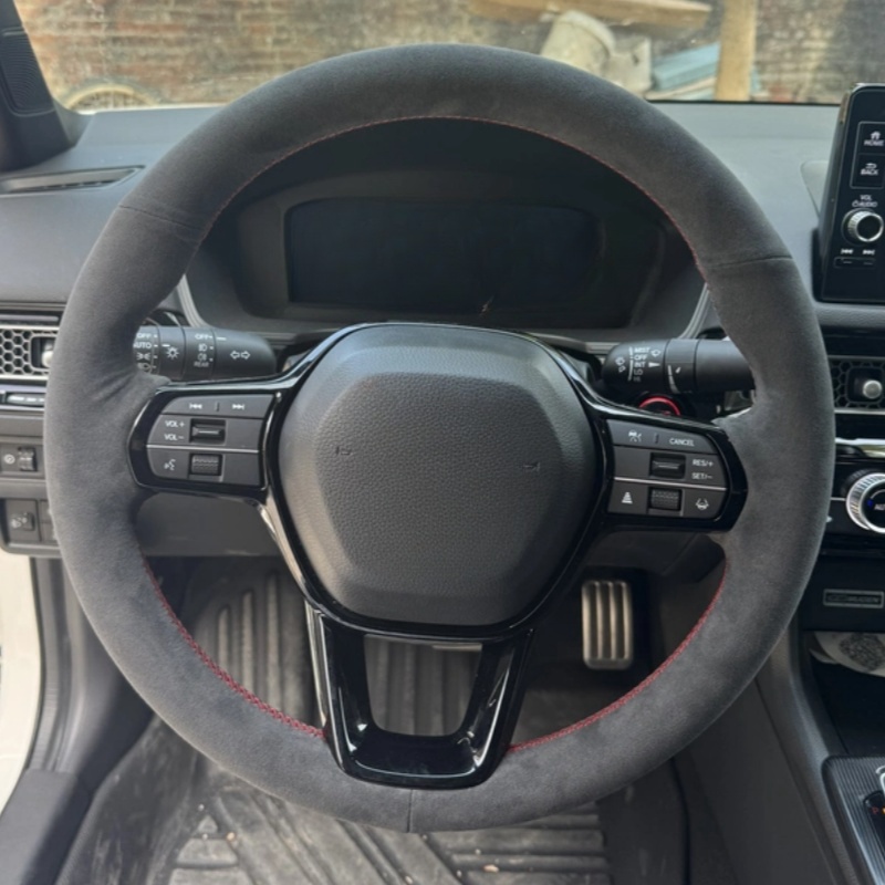 Car Steering Wheel Cover Anti Slip Breathable - Özel el dikişli siyah süet kaymaz
